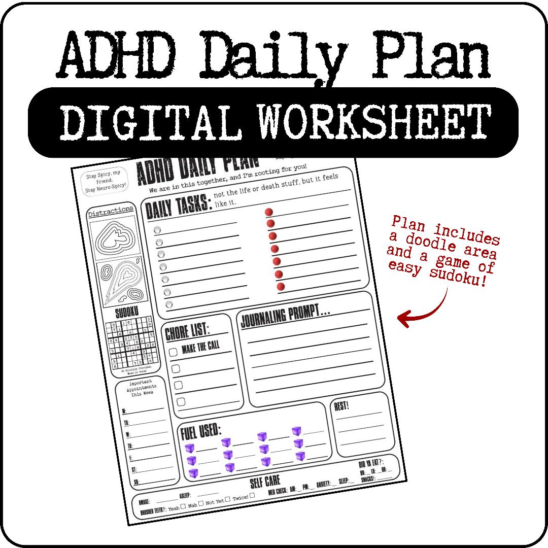 Doodlelicious Digital ADHD Daily Plan Worksheet